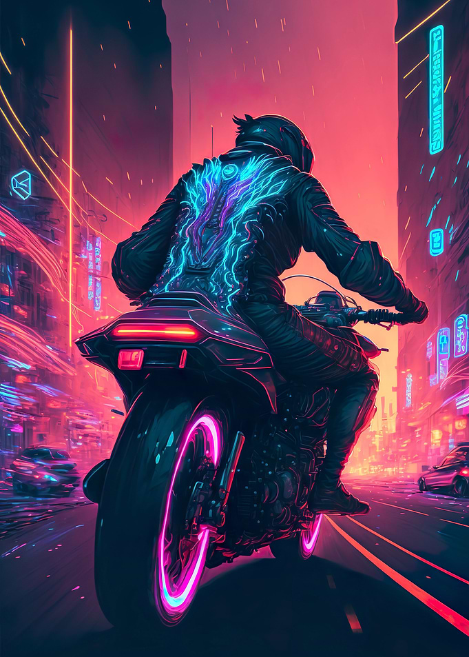 Cyberpunk Riding Motorbike