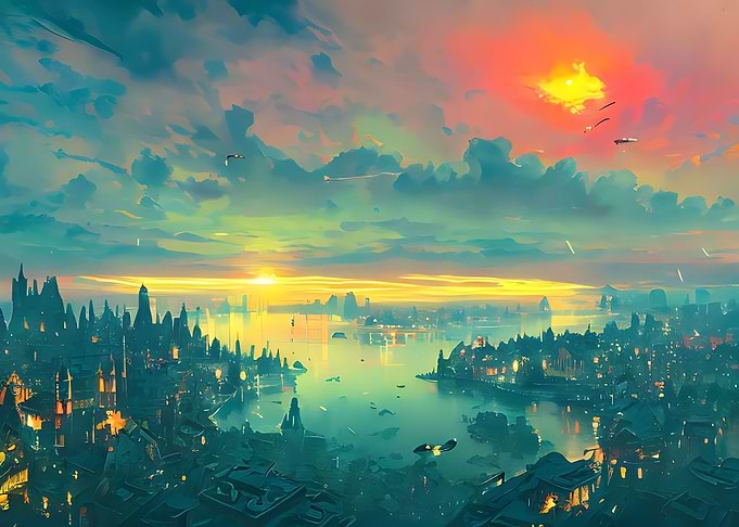 Dark Green Fantasy City