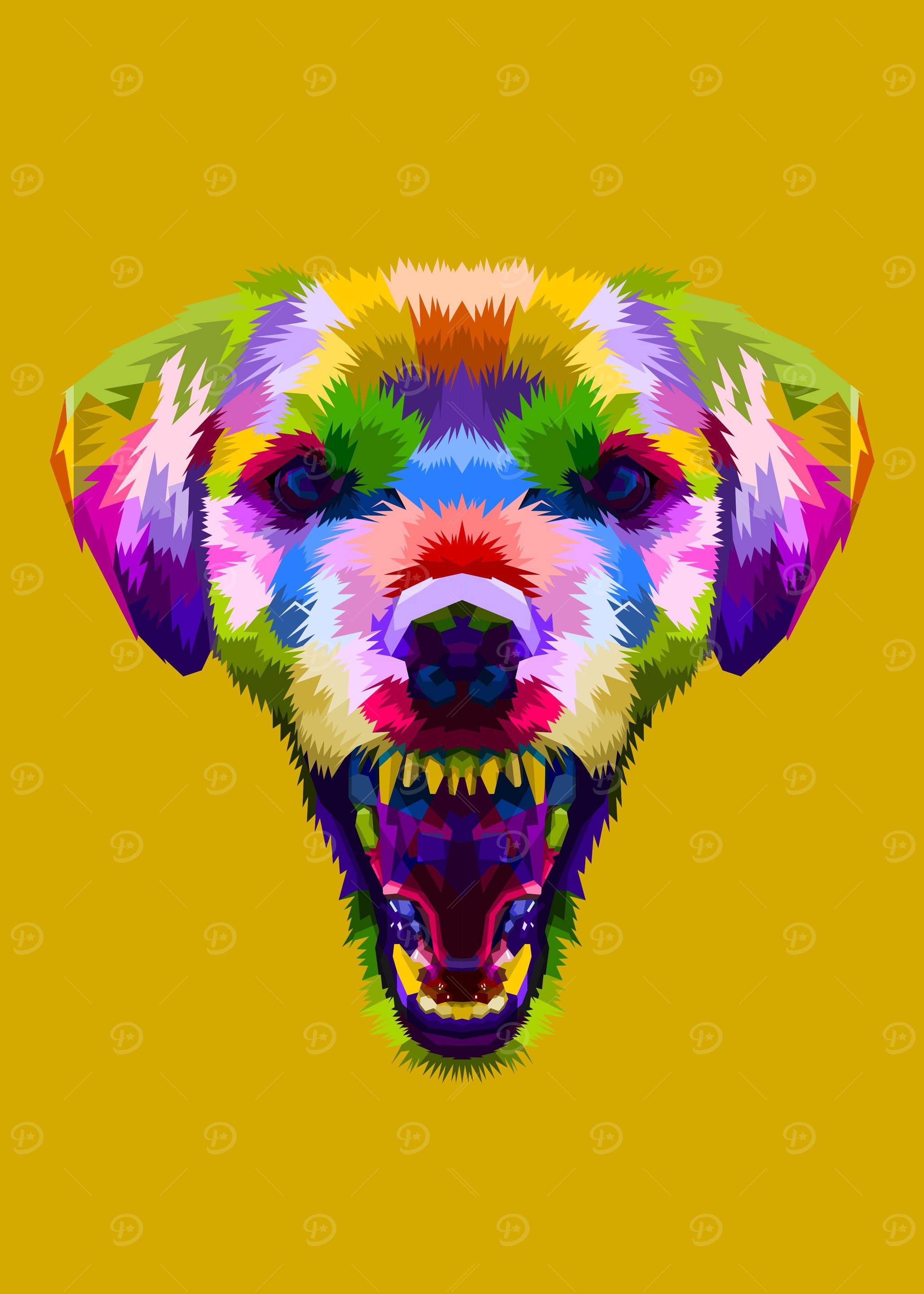 Angry colorful dog head