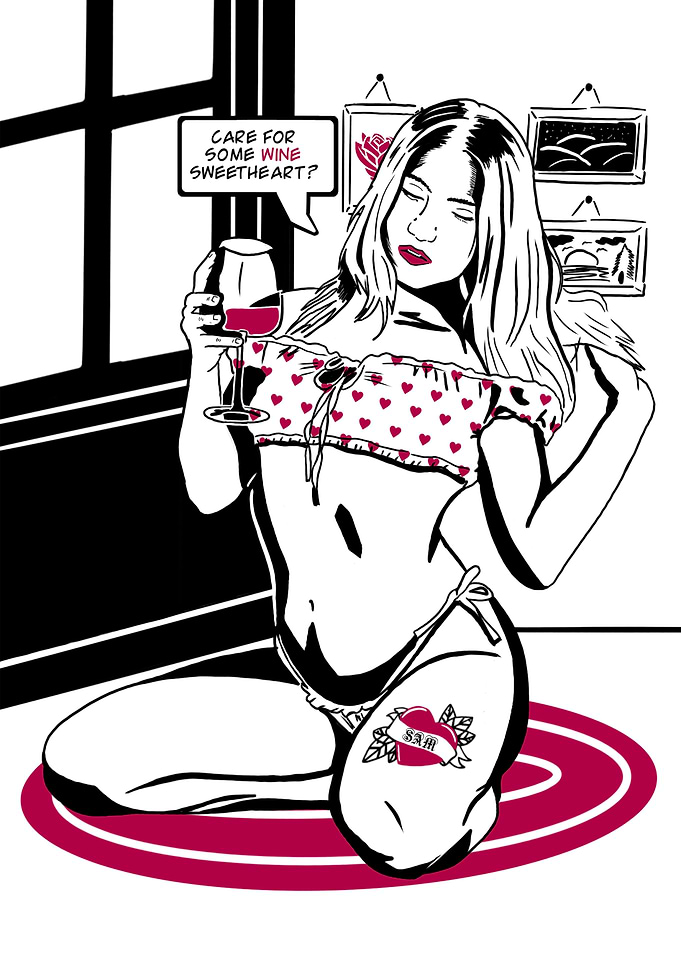 Sexy pin up girl with wine