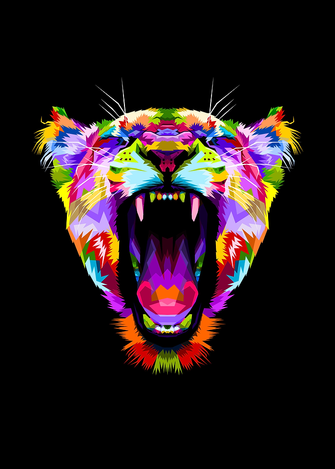 Angry colorful liones