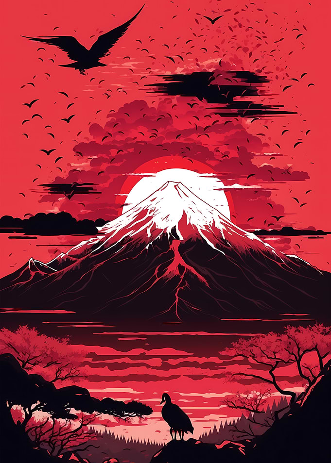 Red Sunset over Mount Fuji