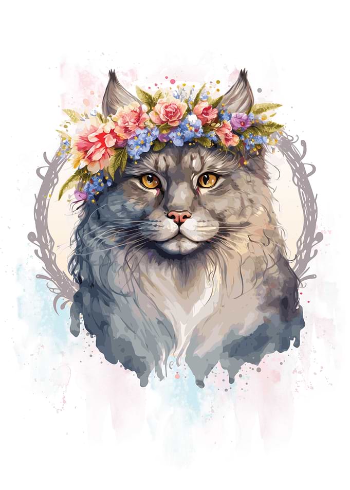 Cute Floral Siberian Cat