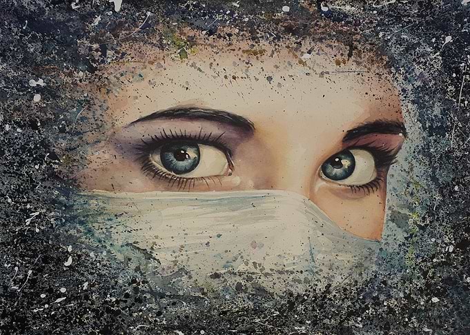 Girl in a mask watercolor