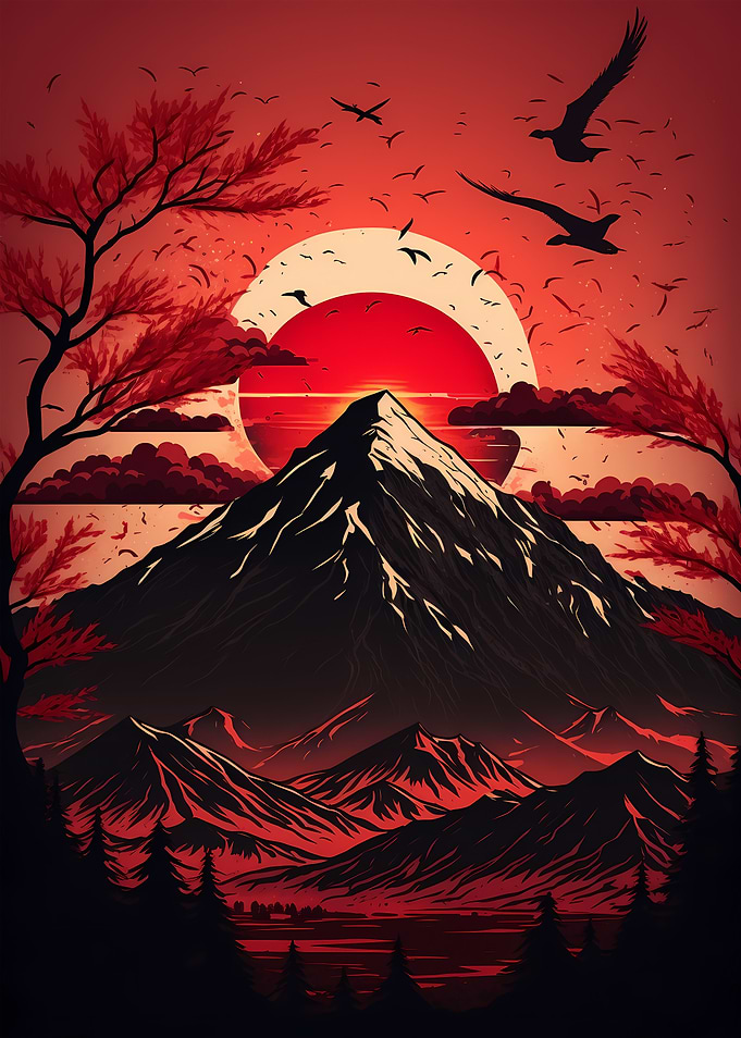Red Sunset over Mount Fuji