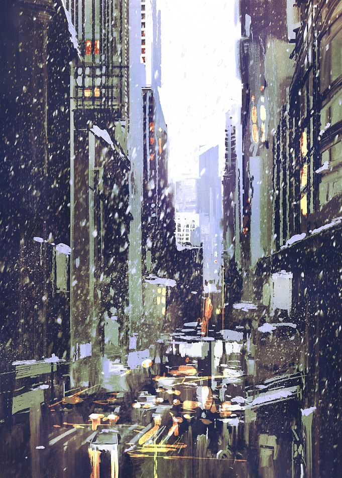 winter city with snow