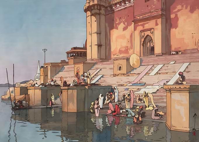 Ukiyo e Ghat in Benares