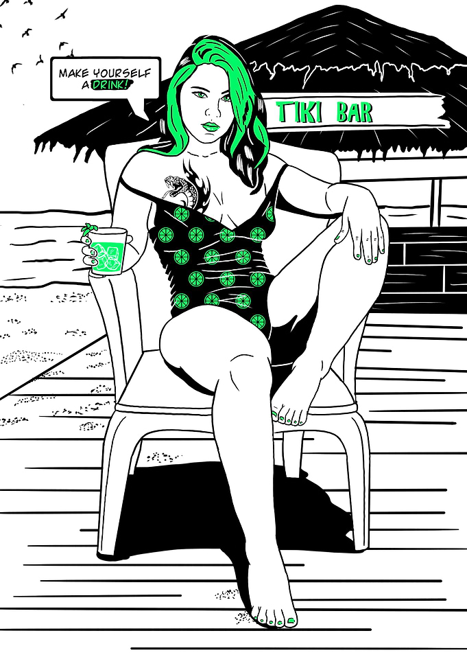 Comic babe at the beach