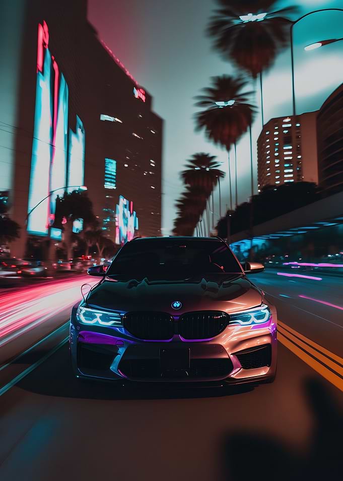 Neon BMW M5 in California