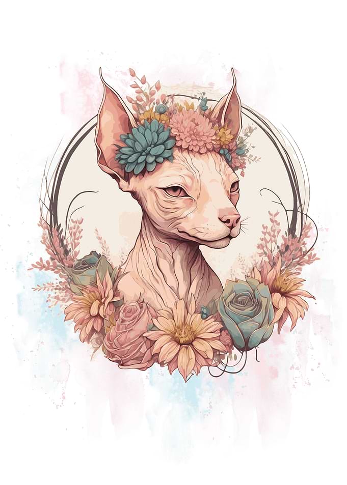 Watercolor Sphynx Cat
