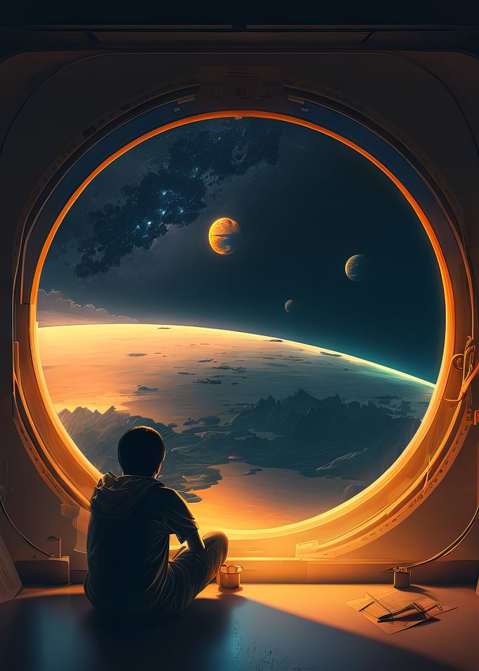 Kid looking down to earth