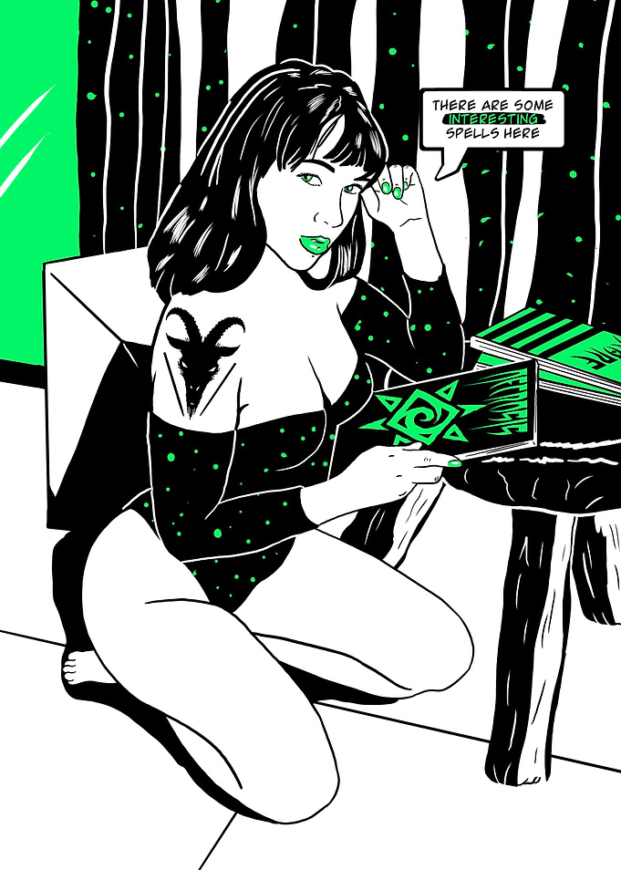 Sexy comic girl with book