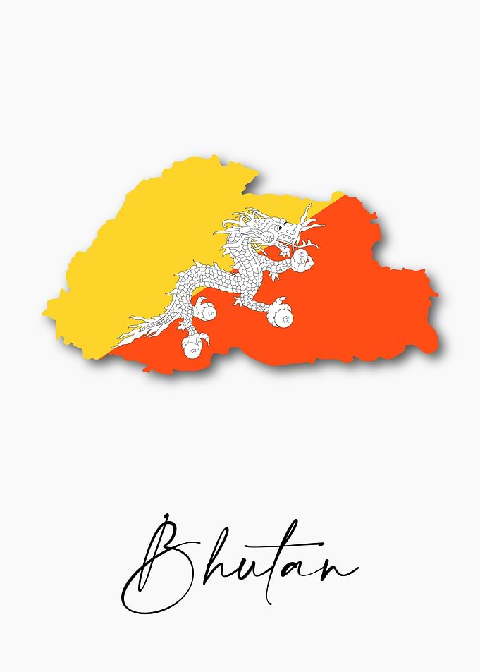 Bhutan Country Map Flag