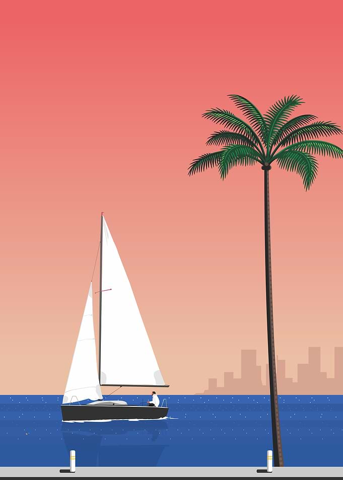 sunset boat retro