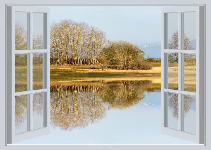 Open window landscape lake