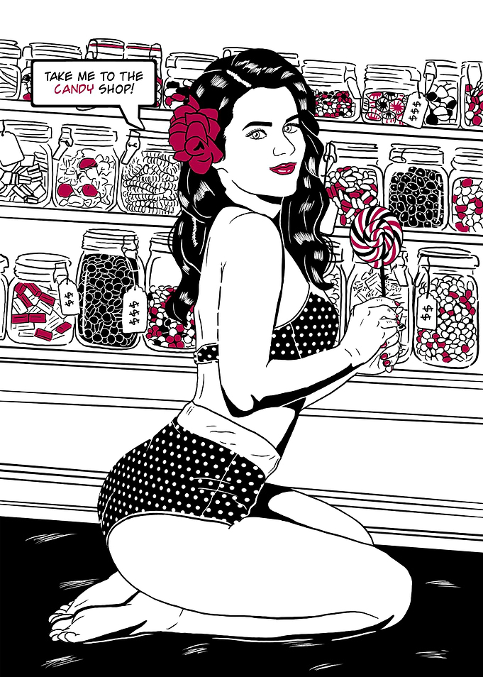 Pinup girl candy shop