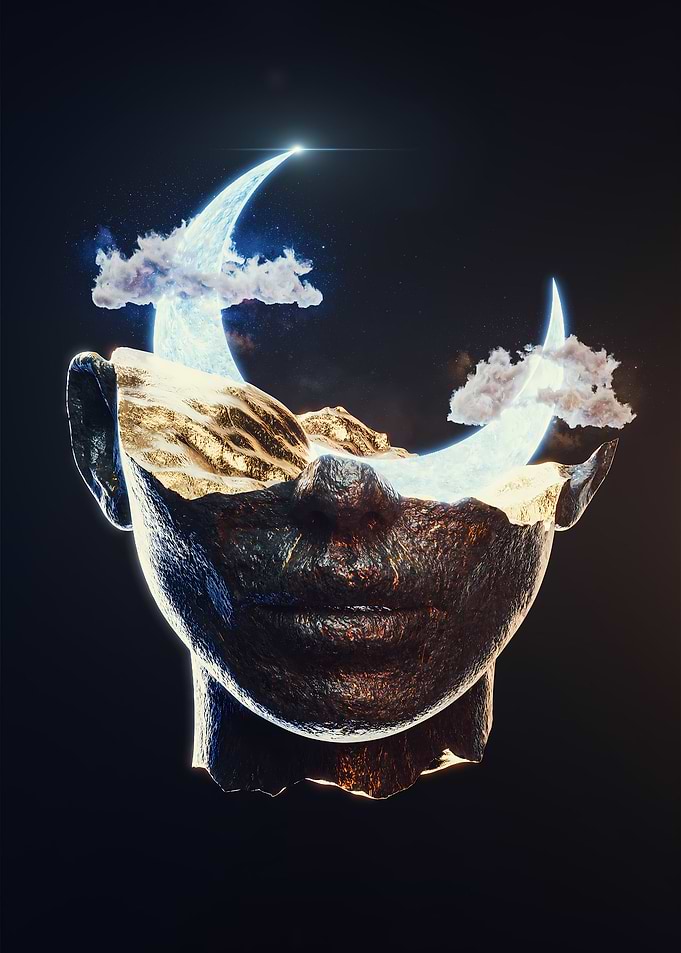 Woman Moon Face Space Art