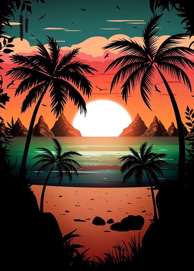 Retro Beach Sunset