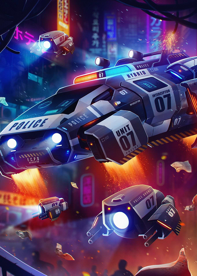 Cyberpunk Police Flyingcar
