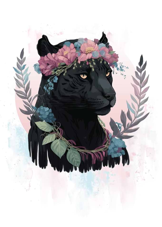 Floral Watercolor Panther