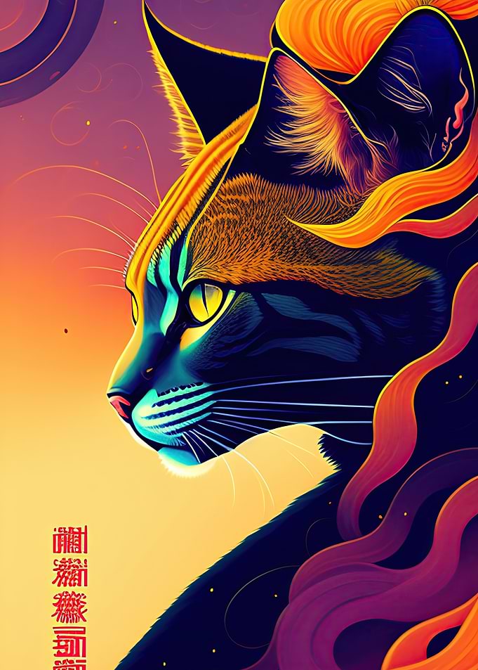 Cute Cat Abstract Boho