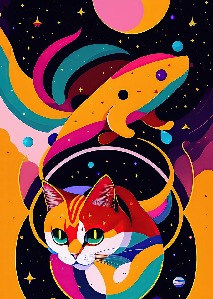 Cute Cat Abstract Boho