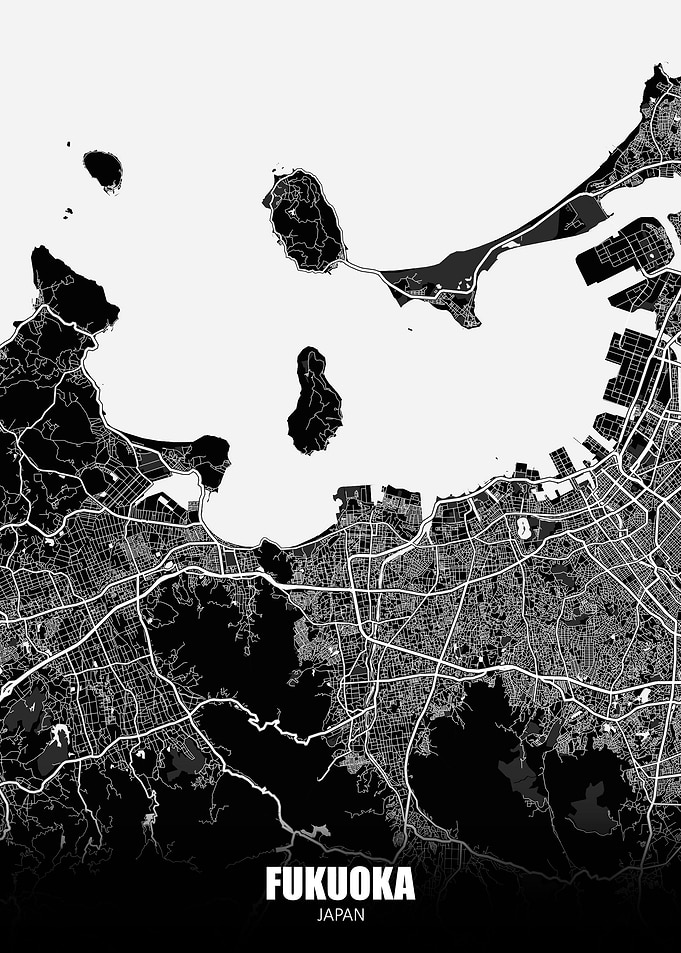 Fukuoka Japan Dark Map