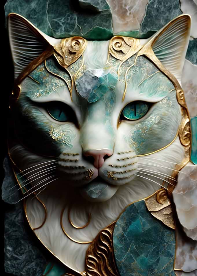 Abstract Cat Gem Kintsugi
