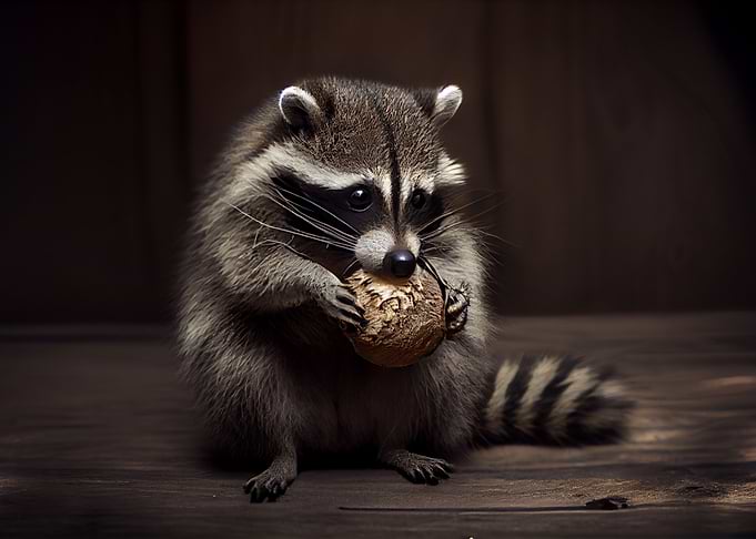Raccoon eats a nut