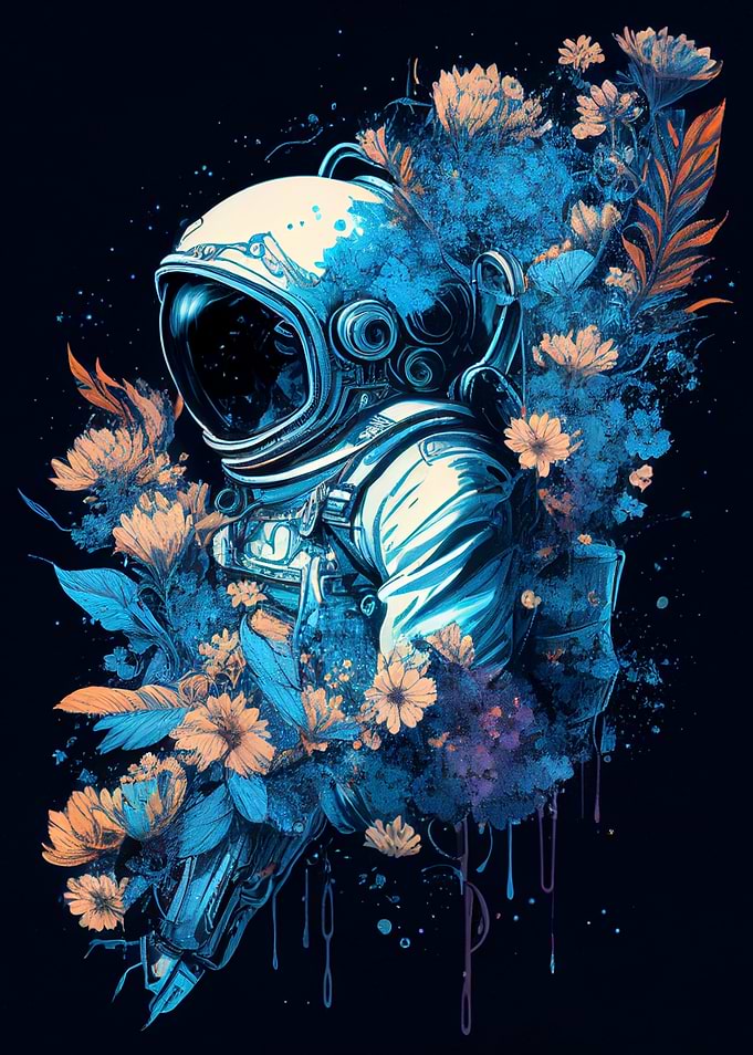 Astronaut Blue Flowers