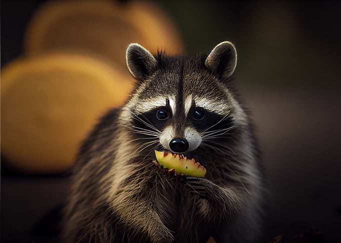 Raccoon eats a fruit