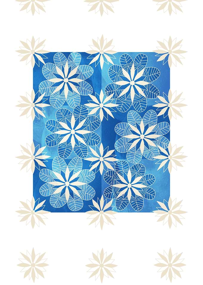Floral Mandala Cream Blue
