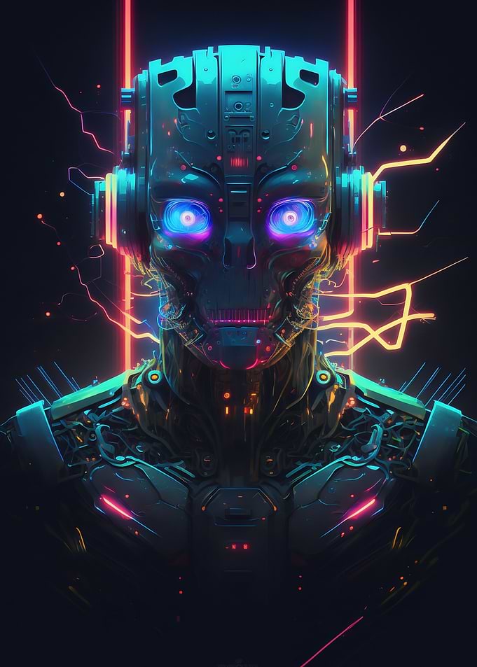 Neon Robot Face