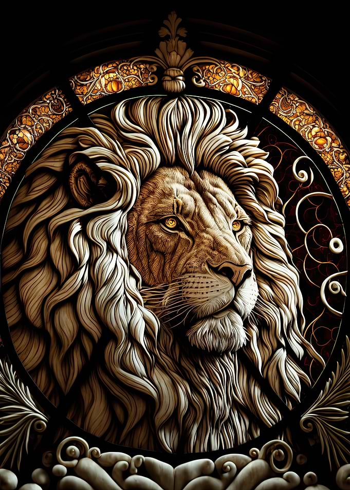 Stained Glass Lion Art 2