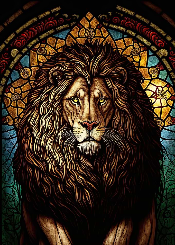 Stained Glass Lion Art 1