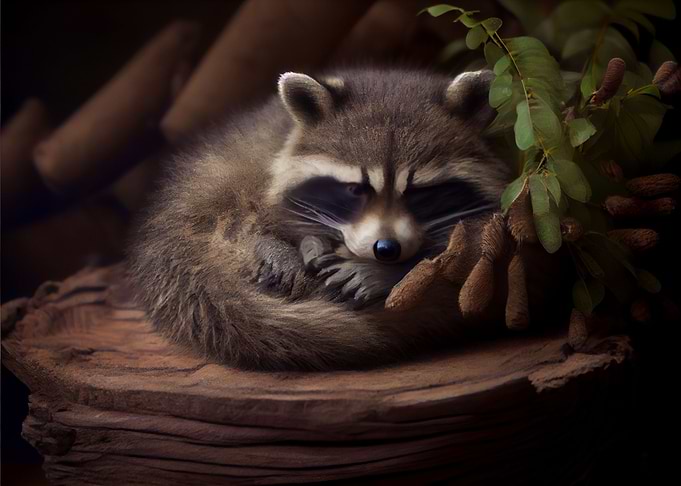 sleeping raccoon