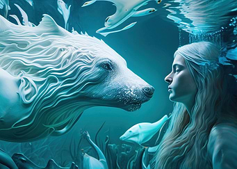 Sea Goddess and her wolf