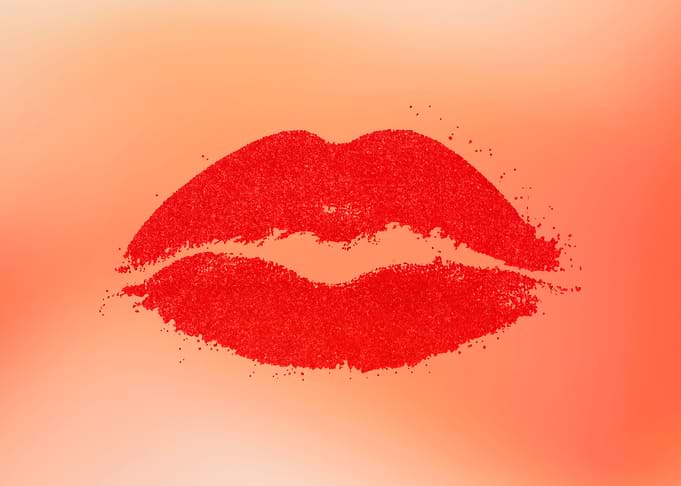 Lips print red on peach bl