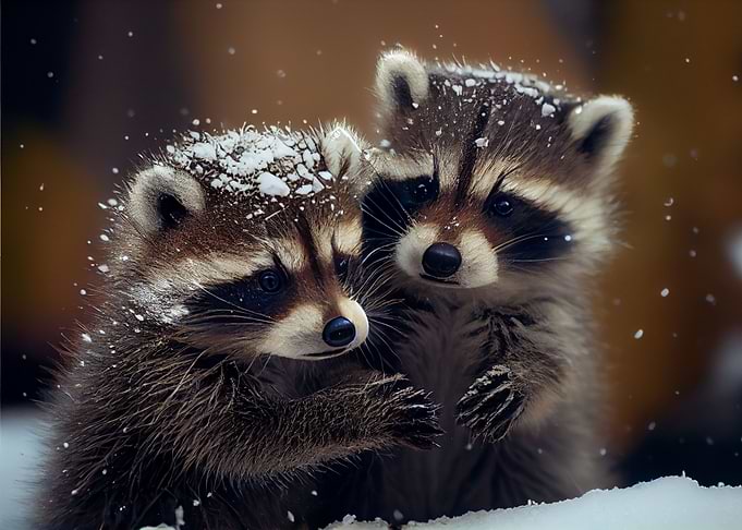 baby racoon in the snow