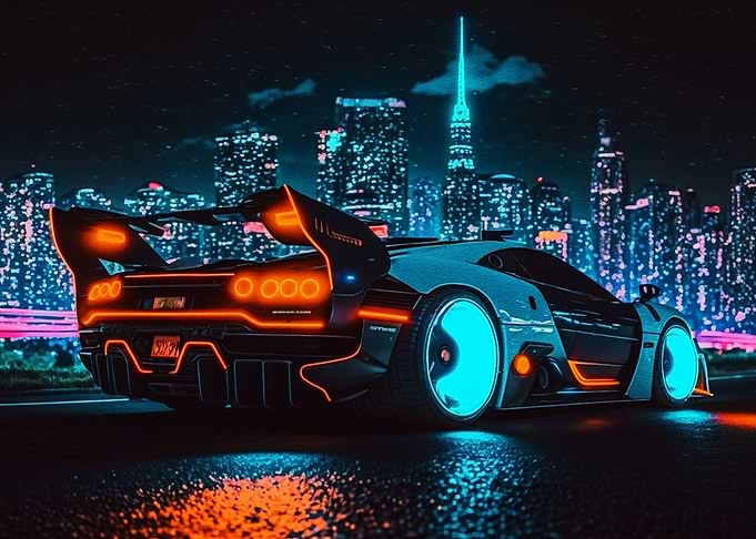 Neon Car In City