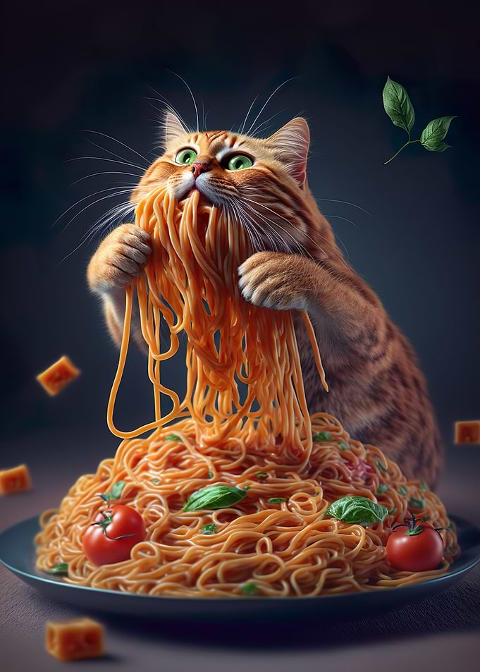 Cat Eating Spaghetti