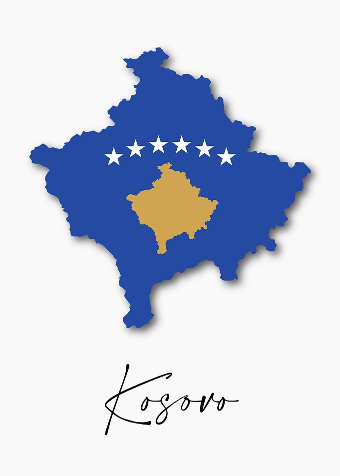 Kosovo Country Map Flag