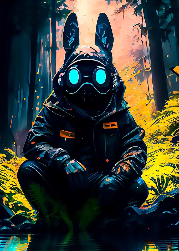 Rabbit warrior in forest