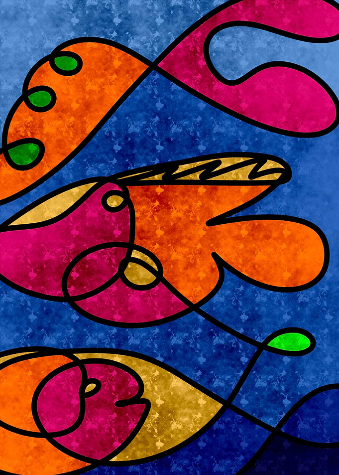 Abstract fish paintings