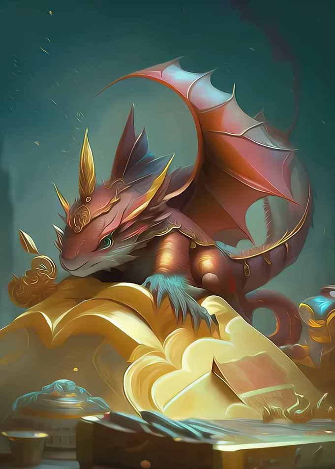 Cute Dragon Sleeps on Gold