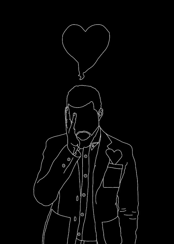 Boy broken heart line art