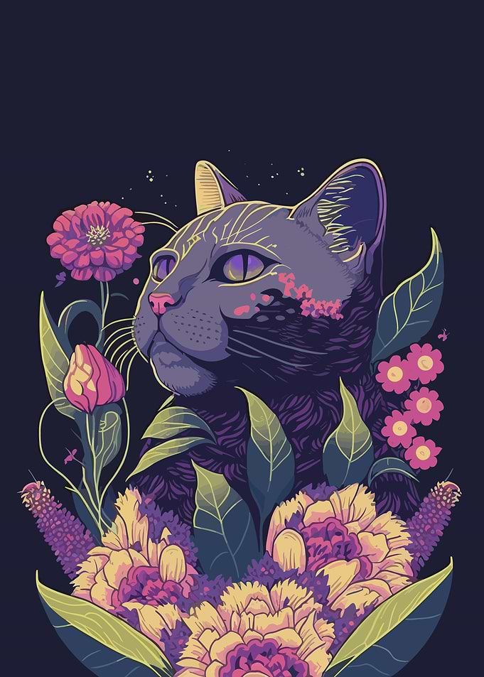 Cat with flowers