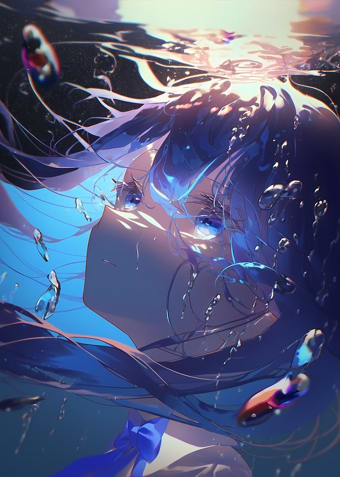 anime girl in water
