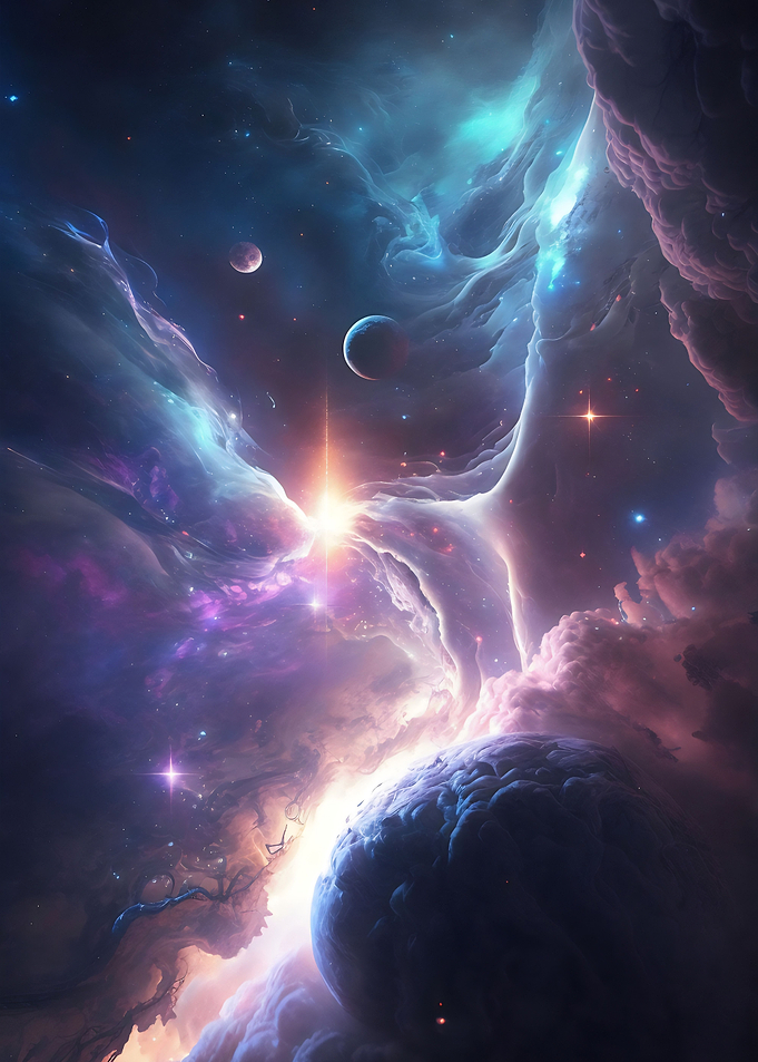 Nebula and planet in space