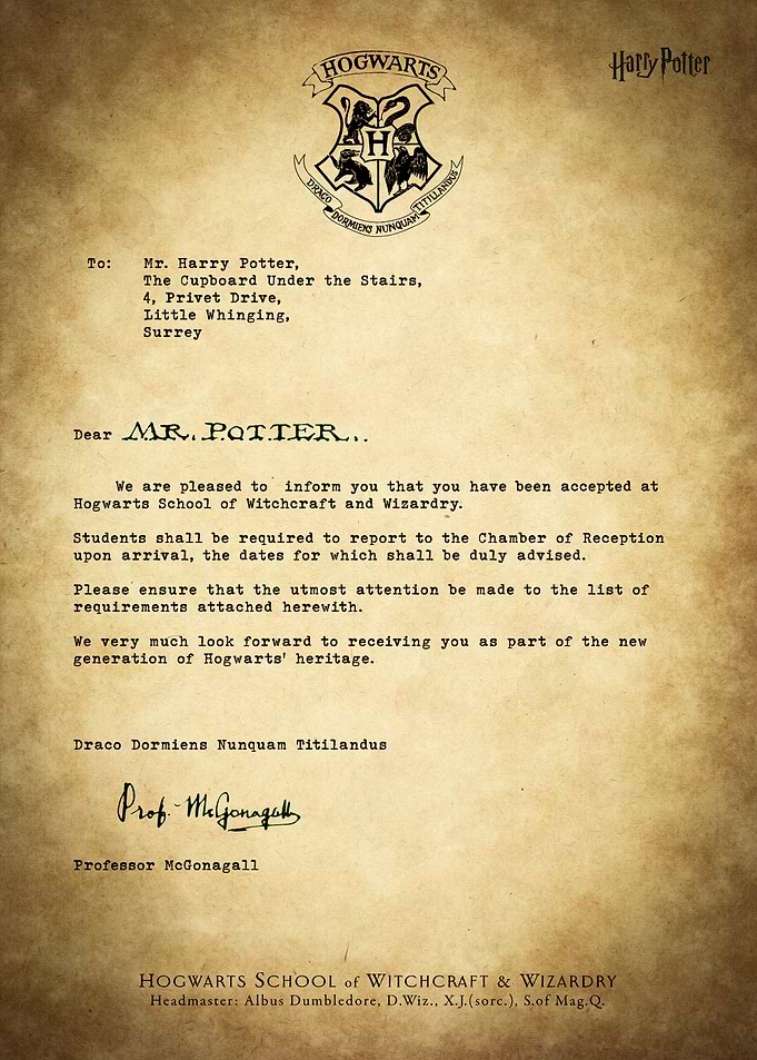 Hogwarts Acceptance Letter